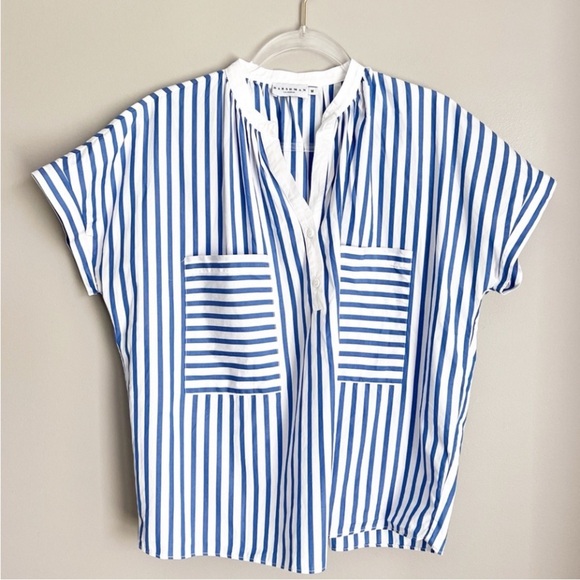 Harshman top RANA POPOVER SHIRT Blouse Top Indigo Blue Stripe Boho Oversized - Picture 2 of 5